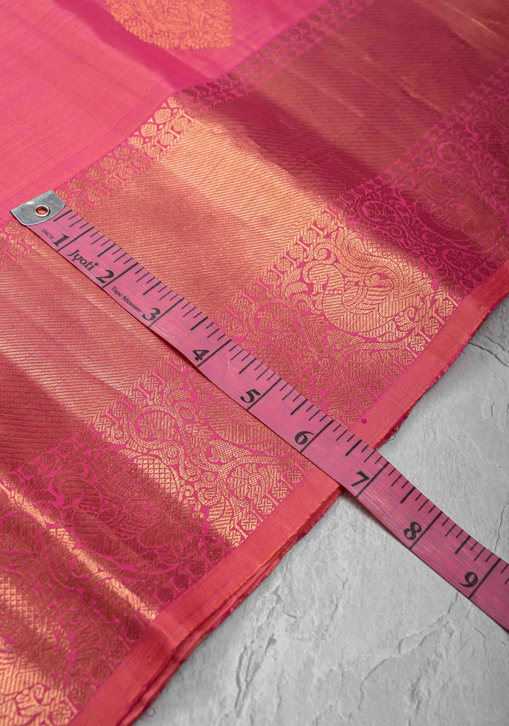 Pink Kanjivaram Pure Silk Saree with Zari Buttas and Zari border | SILK MARK CERTIFIED