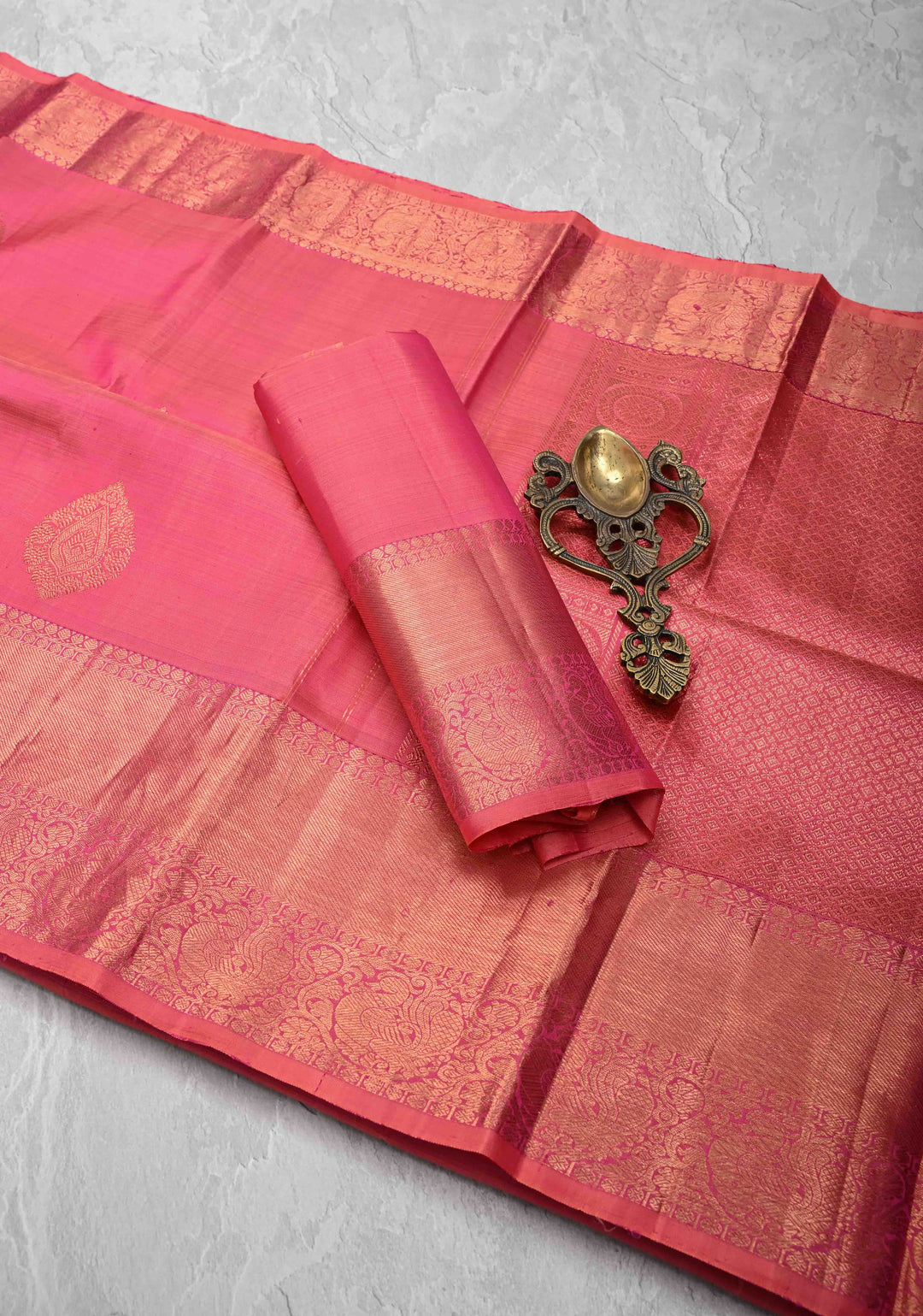 Pink Kanjivaram Pure Silk Saree with Zari Buttas and Zari border | SILK MARK CERTIFIED