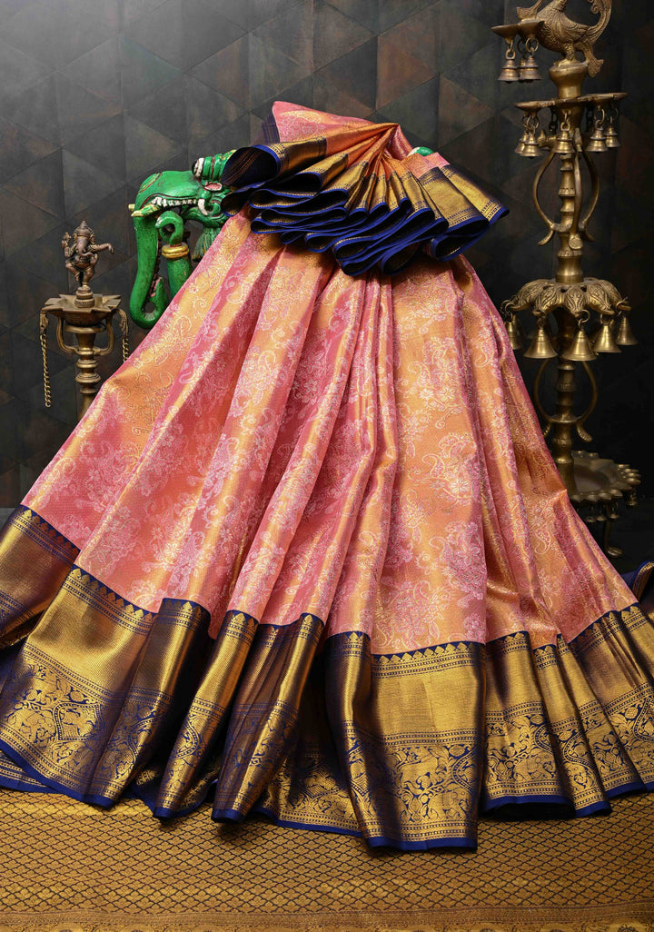 Pink Meenakari Brocade Tissue Kanjivaram Silk Saree with and Contrast Zari  Border | SILK MARK CERTIFIED