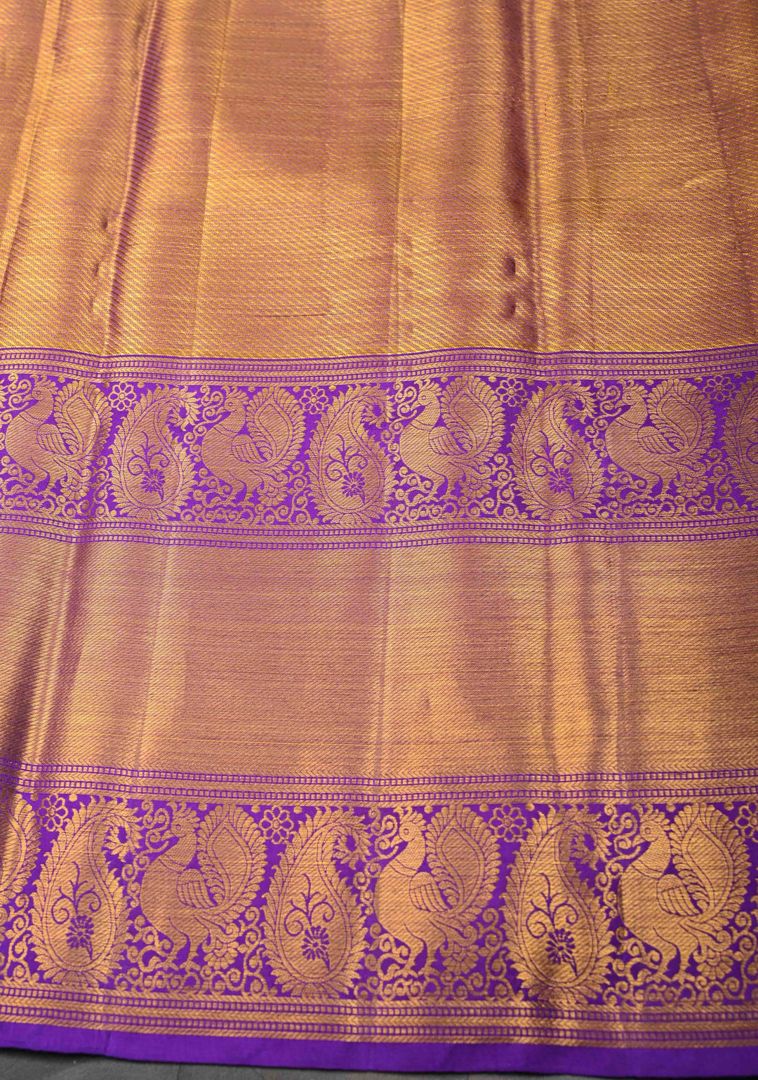 Reddish Pink Tissue Kanjivaram Silk Saree with Meenakari Floral Jaal Brocade and Contrast Wide Zari Border | SILK MARK CERTIFIED