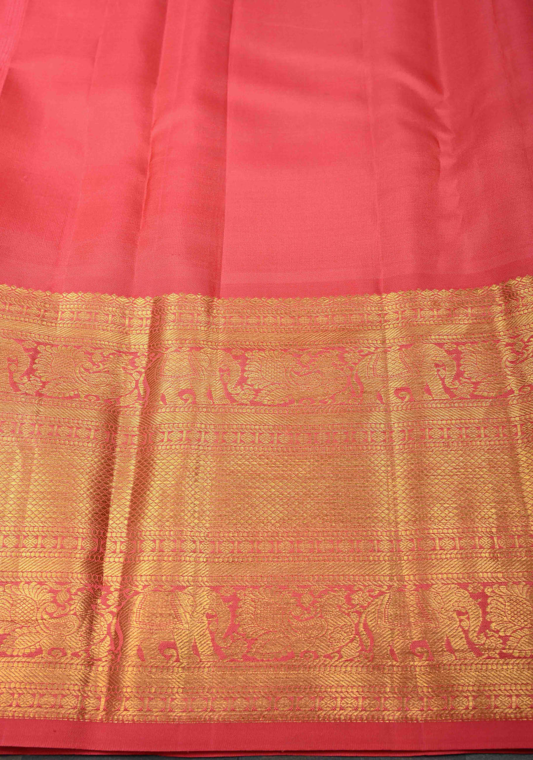 Dark Forest Green Kanjivaram Silk Saree with Brocade Jaal and Contrast Pink Zari Border | SILK MARK CERTIFIE