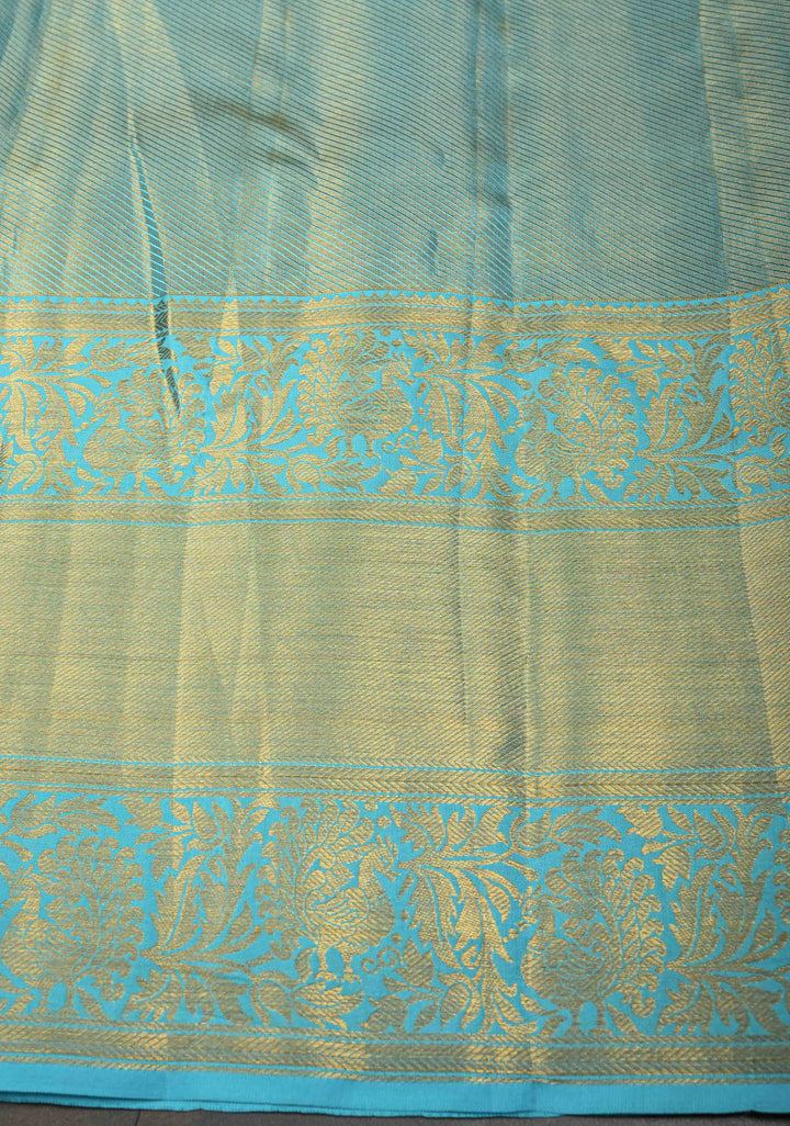 Neon Yellow Tissue Kanjivaram Silk Saree with Meenakari Floral Jaal and Wide Contrast Zari Border | SILK MARK CERTIFIED