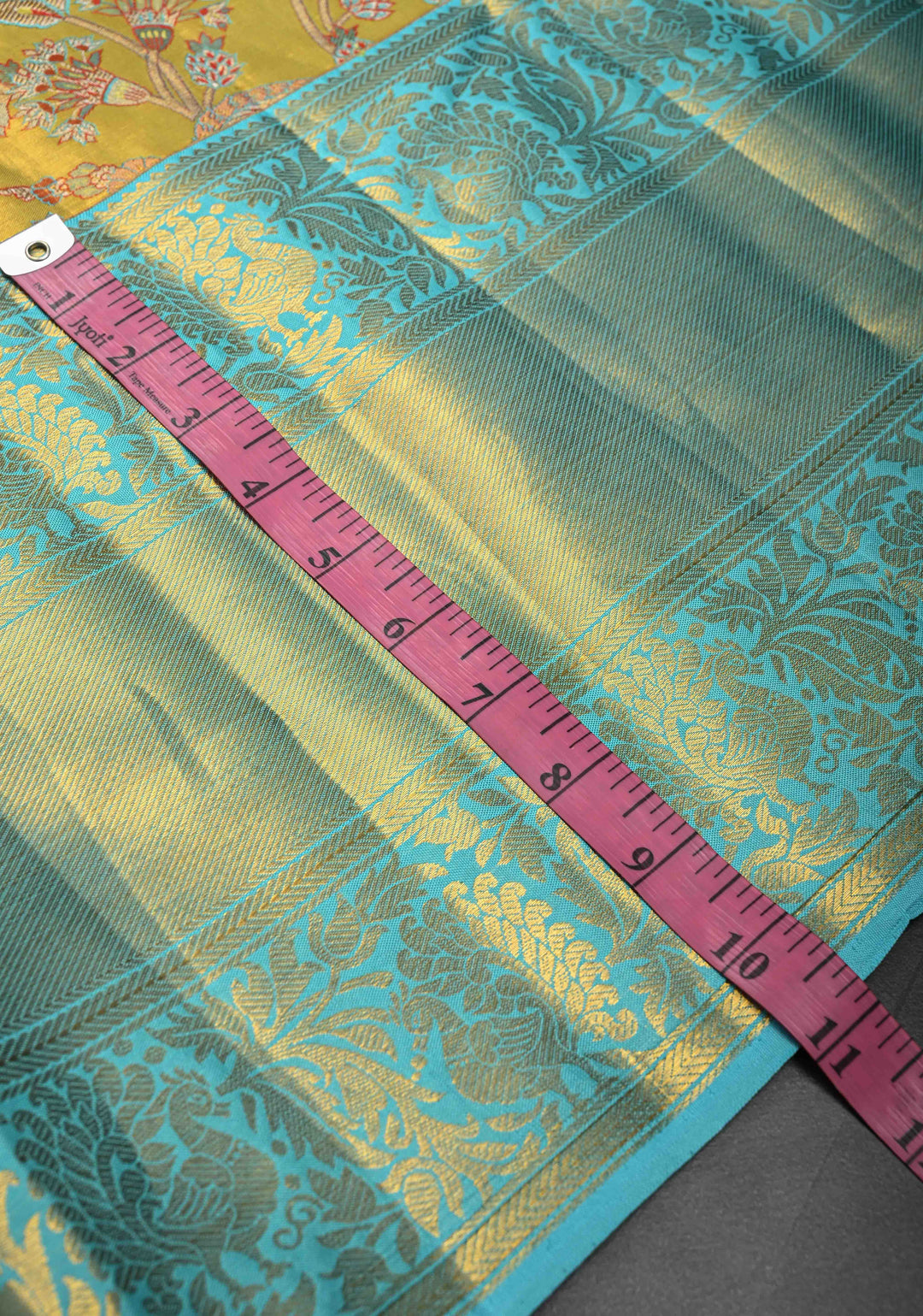 Neon Yellow Tissue Kanjivaram Silk Saree with Meenakari Floral Jaal and Wide Contrast Zari Border | SILK MARK CERTIFIED