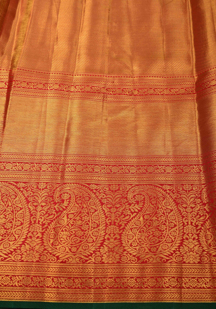 Turquoise Tissue Kanjivaram Silk Saree with Meenakari Floral Jaal and Contrast Wide Zari Border | SILK MARK CERTIFIED