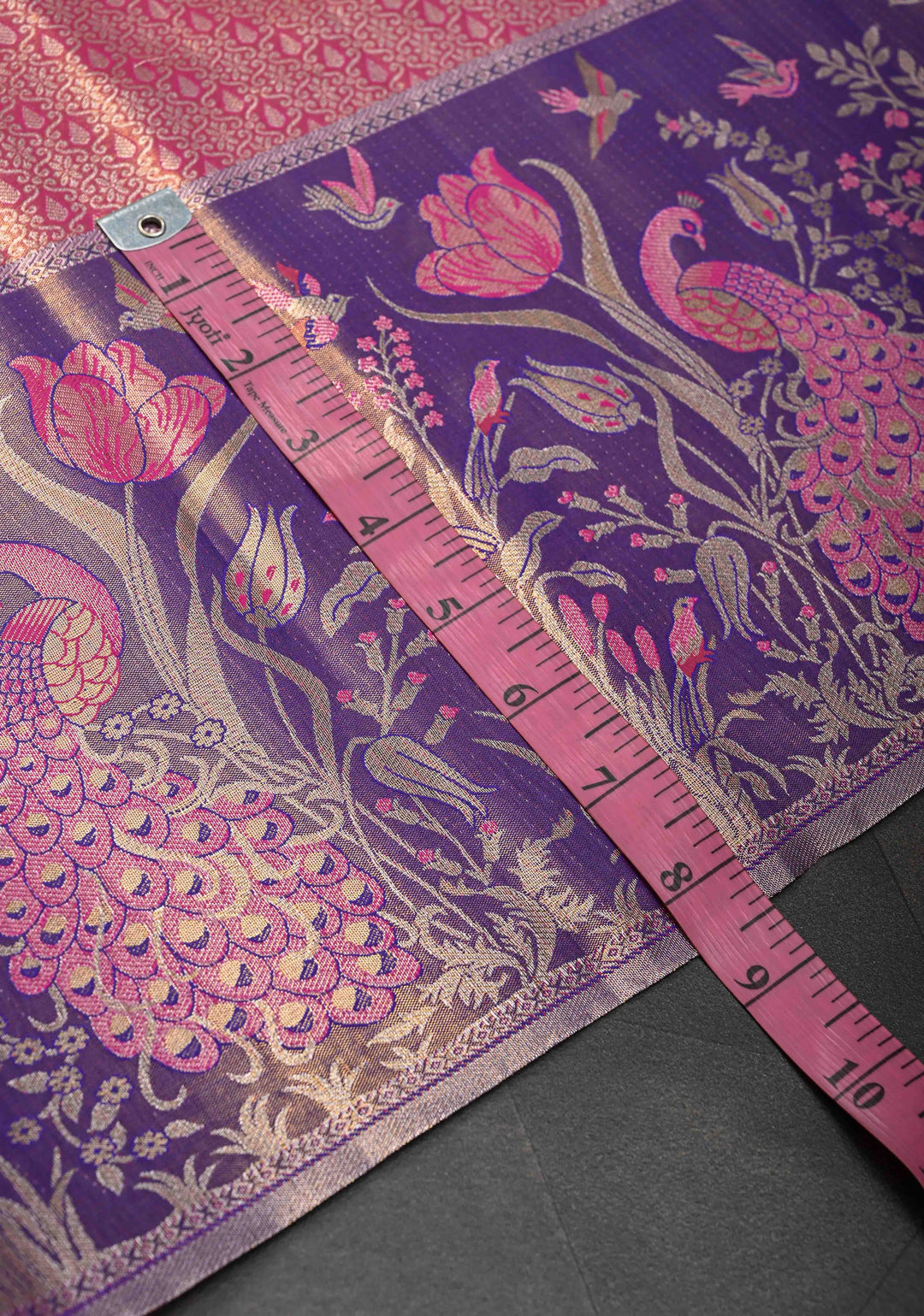 Dark Pink Semi Silk Tissue Kanjivaram Saree with Brocade and Contrast Meenakari Peacock Zari Border