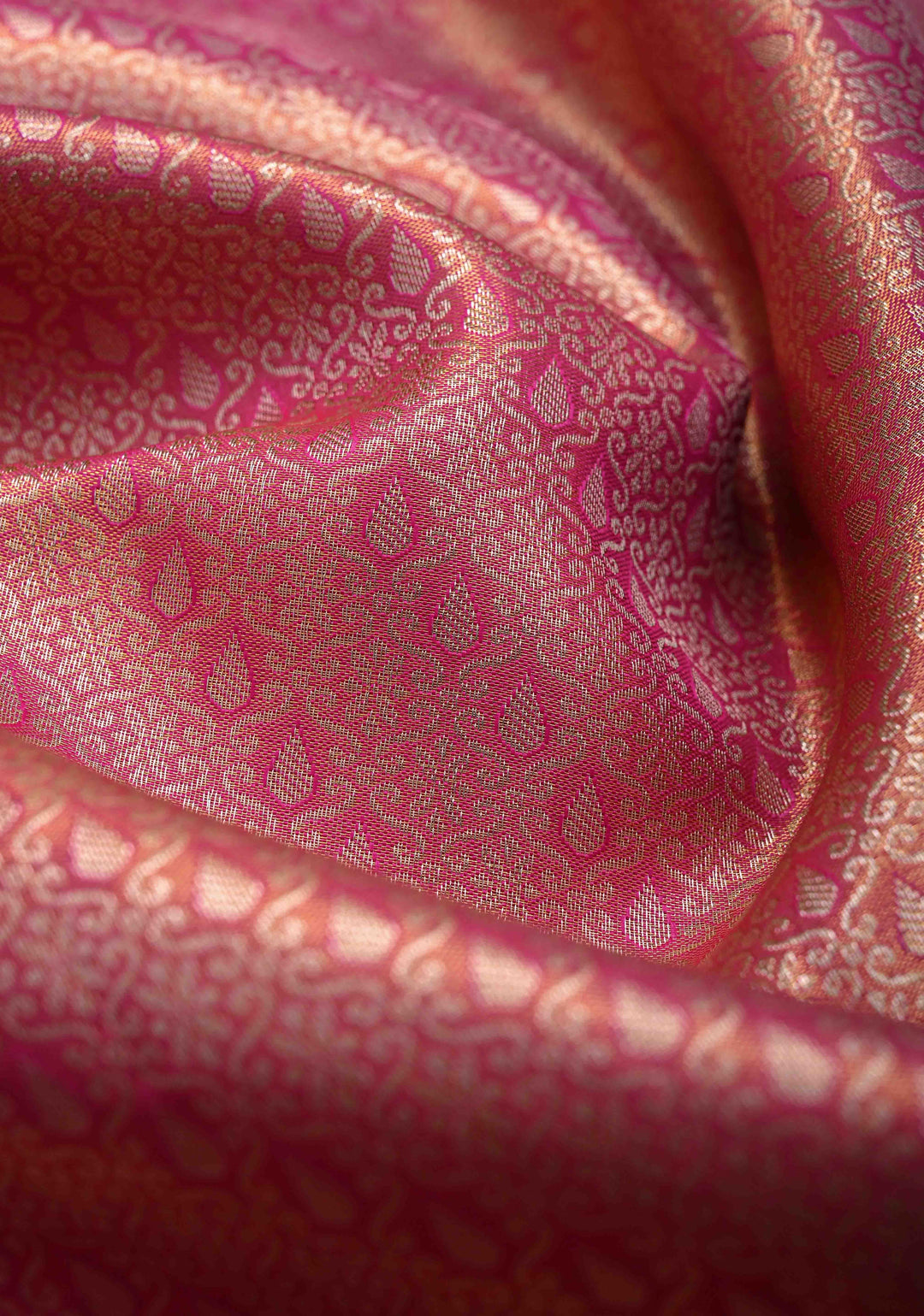 Dark Pink Semi Silk Tissue Kanjivaram Saree with Brocade and Contrast Meenakari Peacock Zari Border