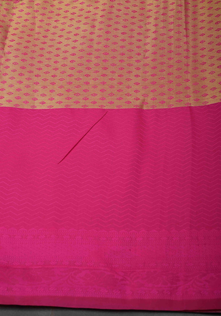 Golden Dual Tone Kanjivaram Tissue Semi Silk Saree with Meenakari Brocade and Contrast Birds Zari Border