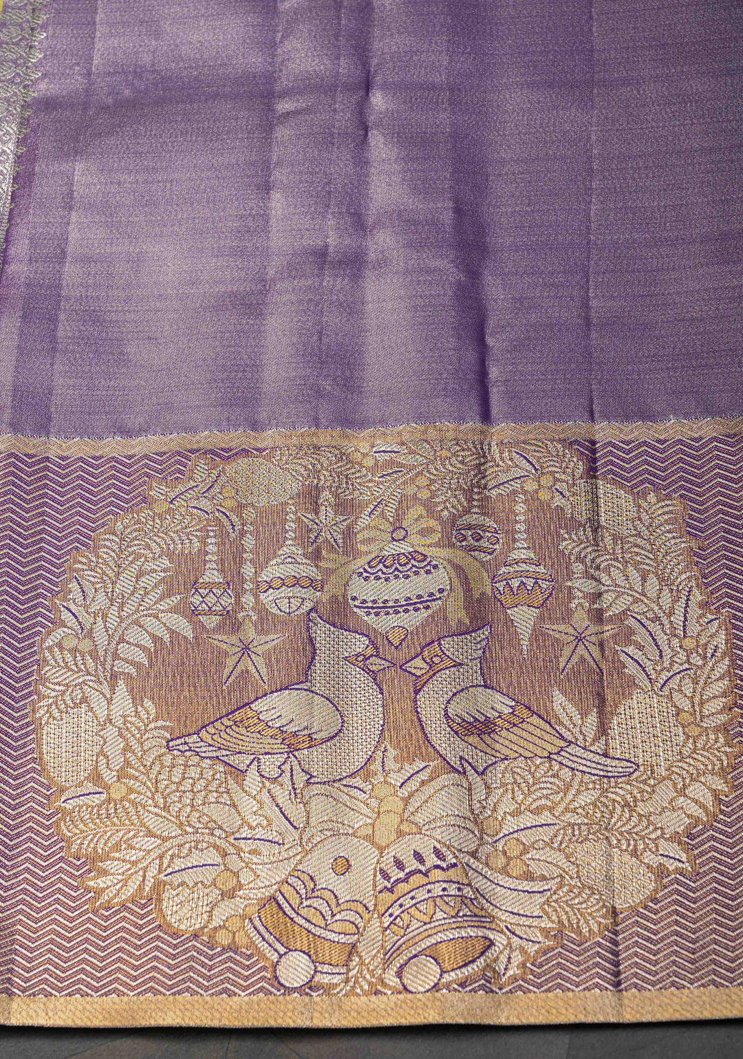 Dull Yellow Semi Silk Tissue Kanjivaram Saree with Meenakari Brocade Jaal and Bohemian Waxwing Zari Border