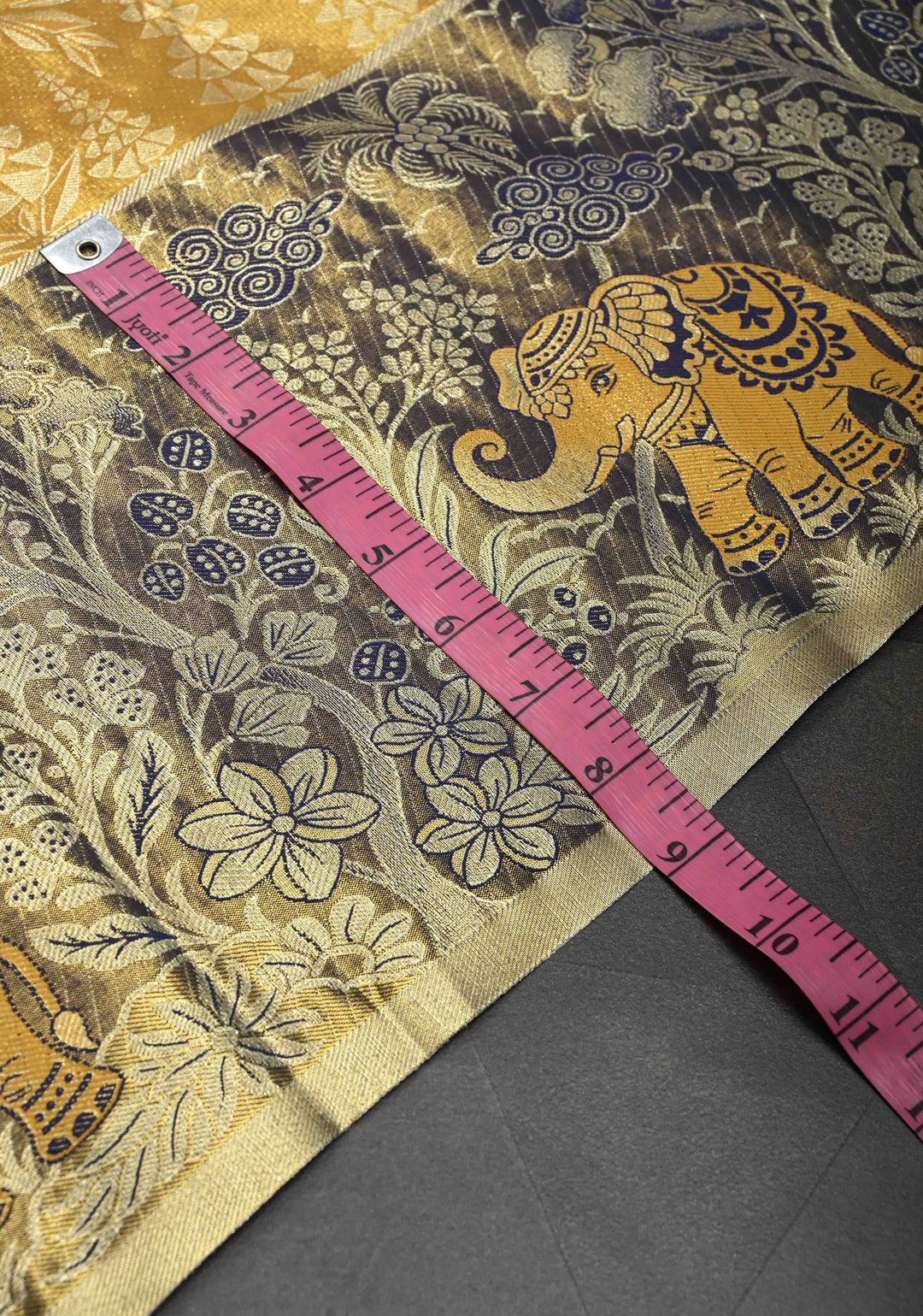 Mustard Yellow  Brocade Meenakari Semi Silk Tissue Kanjivaram Saree with Elephant Floral Motifs Zari Border
