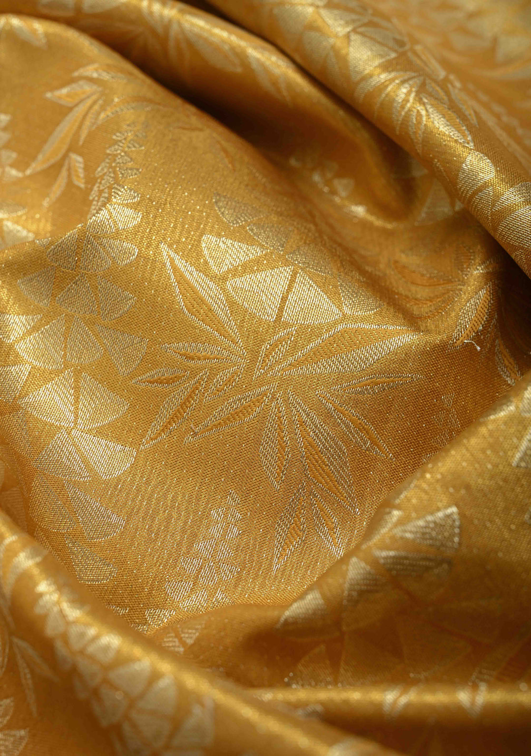Mustard Yellow  Brocade Meenakari Semi Silk Tissue Kanjivaram Saree with Elephant Floral Motifs Zari Border