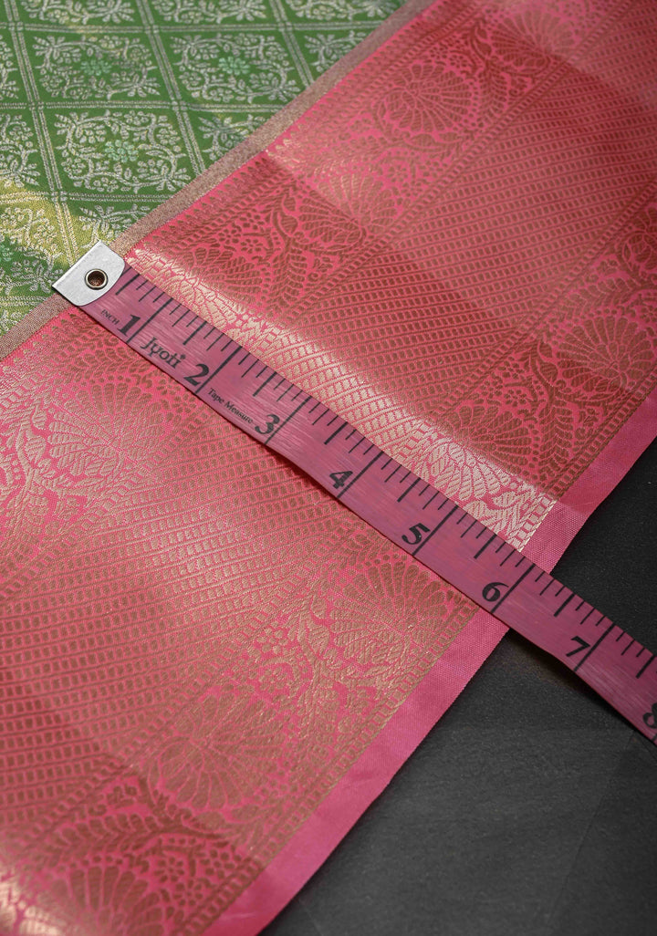 Green Kanjivaram Tissue Semi Silk Saree with Brocade and Contrast Zari Border