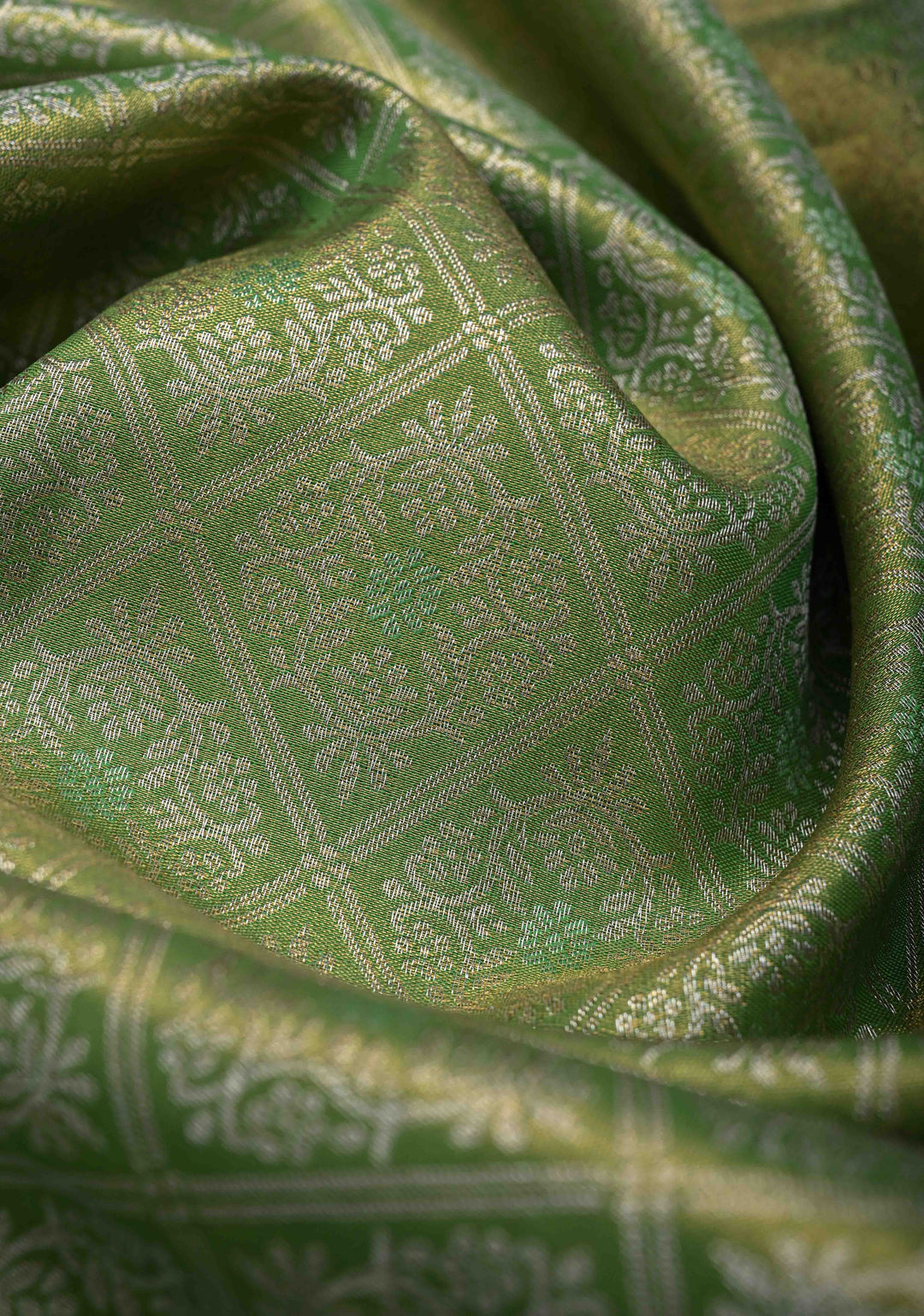 Green Kanjivaram Tissue Semi Silk Saree with Brocade and Contrast Zari Border