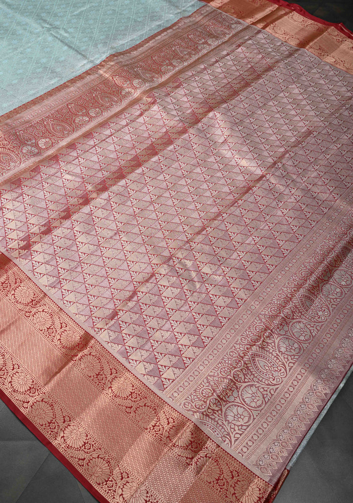 Sea Mist Kanjivaram Tissue Semi Silk Saree with Brocade and Zari Border
