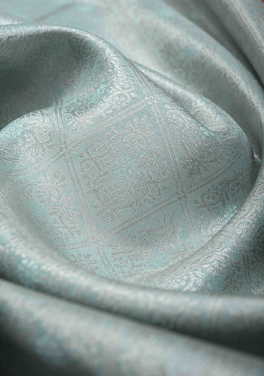 Sea Mist Kanjivaram Tissue Semi Silk Saree with Brocade and Zari Border