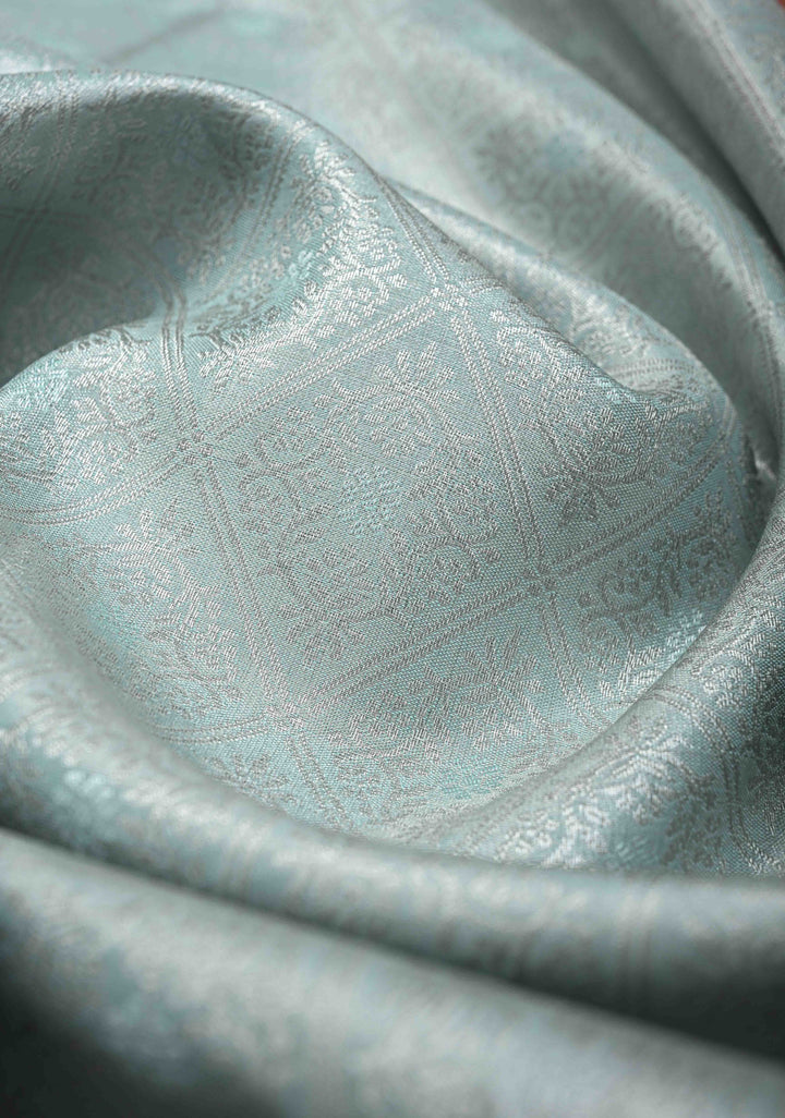 Sea Mist Kanjivaram Tissue Semi Silk Saree with Brocade and Zari Border