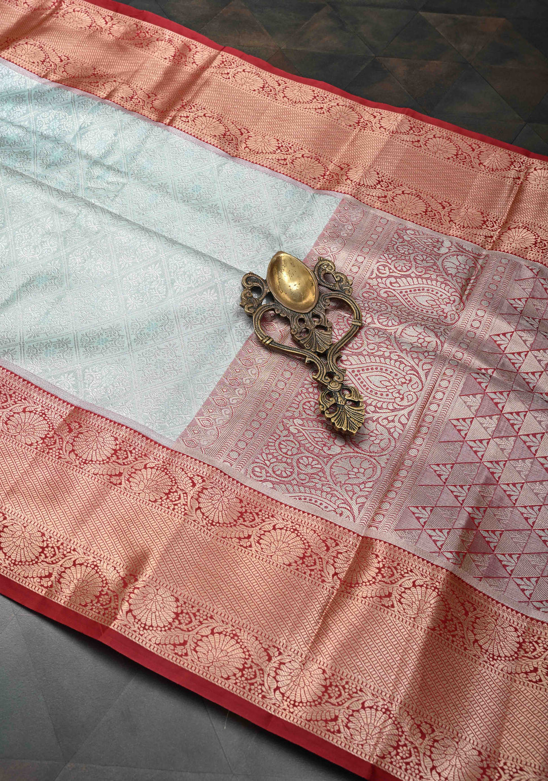 Sea Mist Kanjivaram Tissue Semi Silk Saree with Brocade and Zari Border