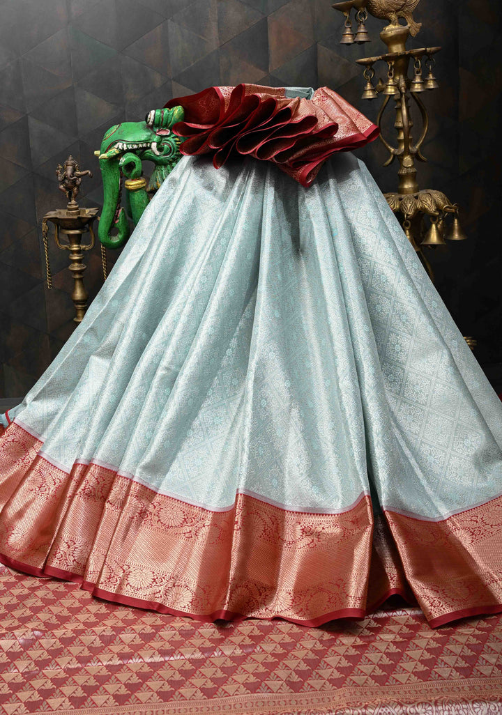 Sea Mist Kanjivaram Tissue Semi Silk Saree with Brocade and Zari Border