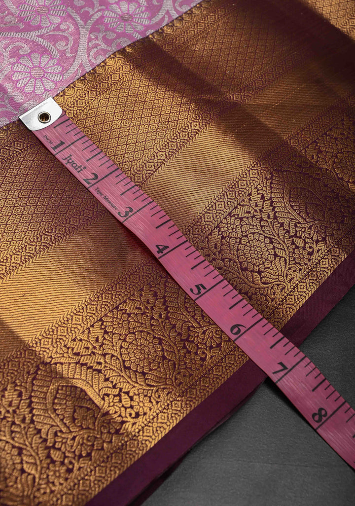 Flamingo Pink Kanjivaram Tissue Semi Silk Saree with Brocade Jaal and Contrast Zari Border