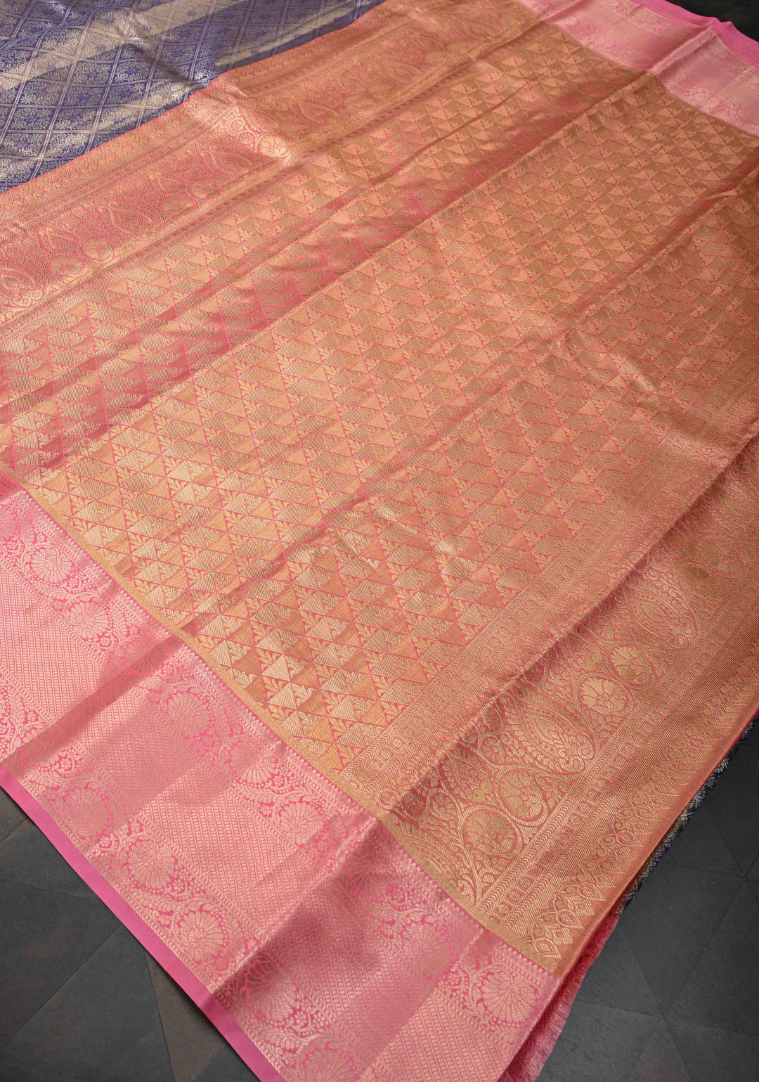 Amethyst Semi Silk Tissue Kanjivaram Saree with Brocade Jaal and Contrast Zari Border