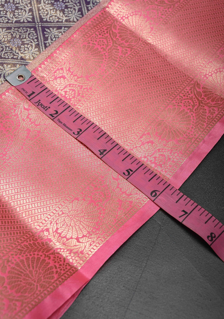 Amethyst Semi Silk Tissue Kanjivaram Saree with Brocade Jaal and Contrast Zari Border