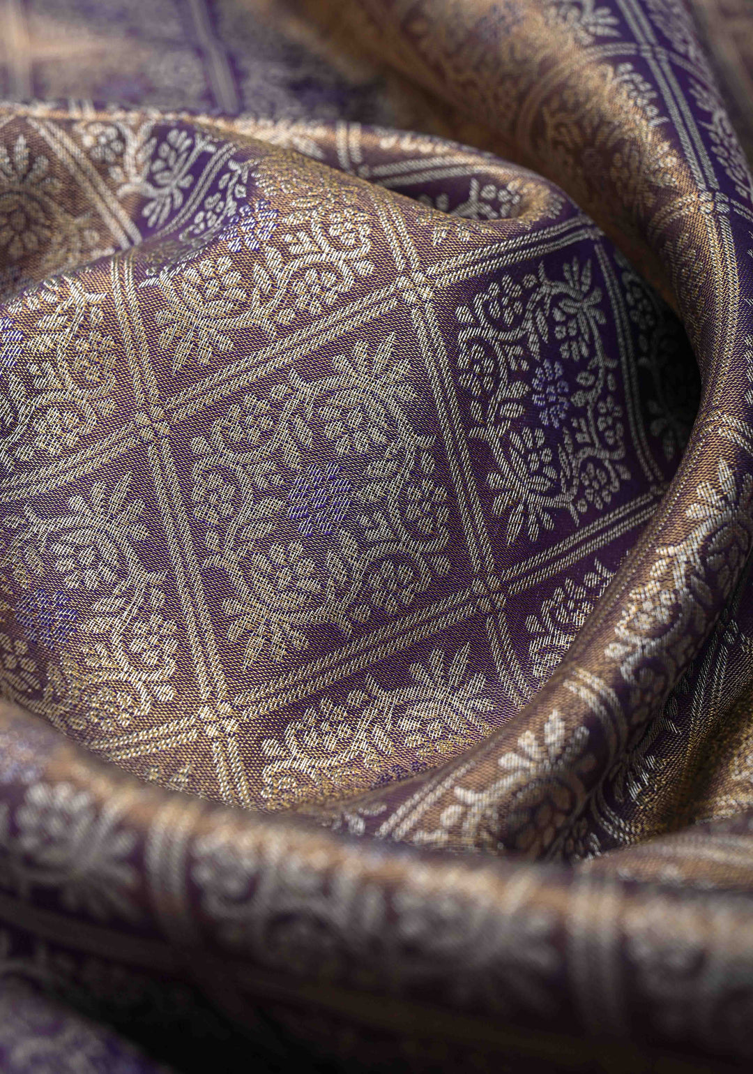 Amethyst Semi Silk Tissue Kanjivaram Saree with Brocade Jaal and Contrast Zari Border