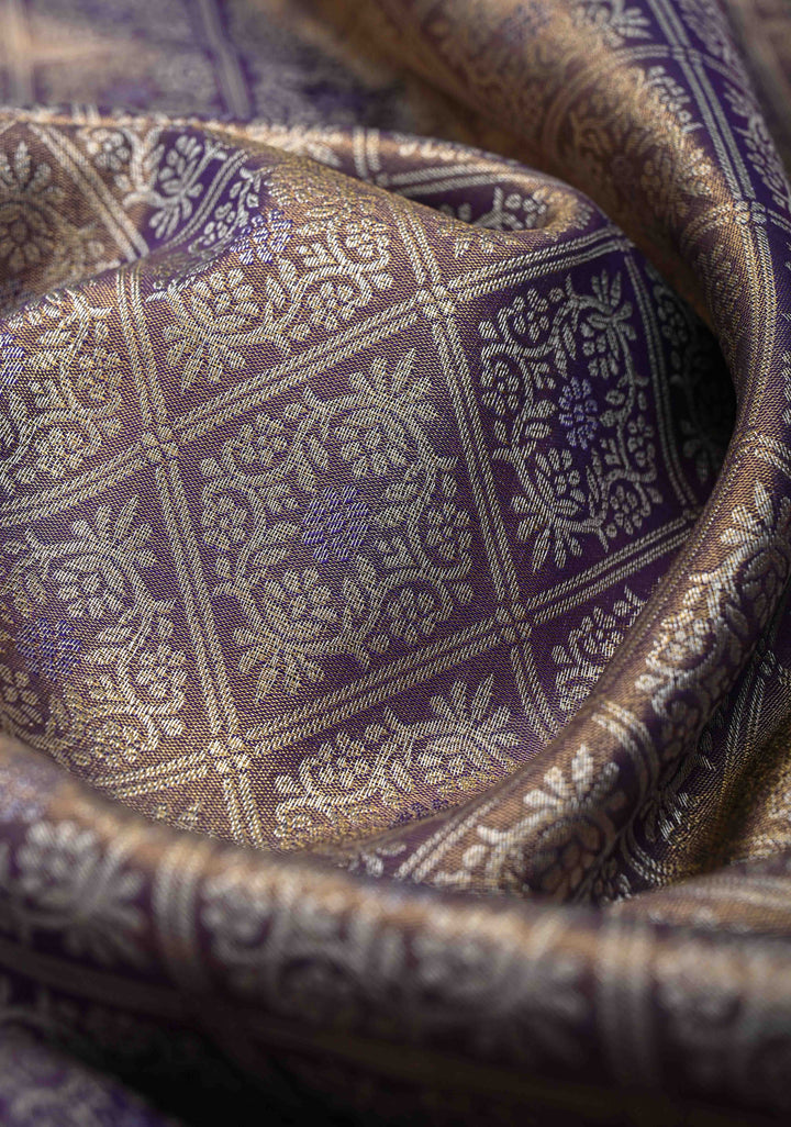 Amethyst Semi Silk Tissue Kanjivaram Saree with Brocade Jaal and Contrast Zari Border