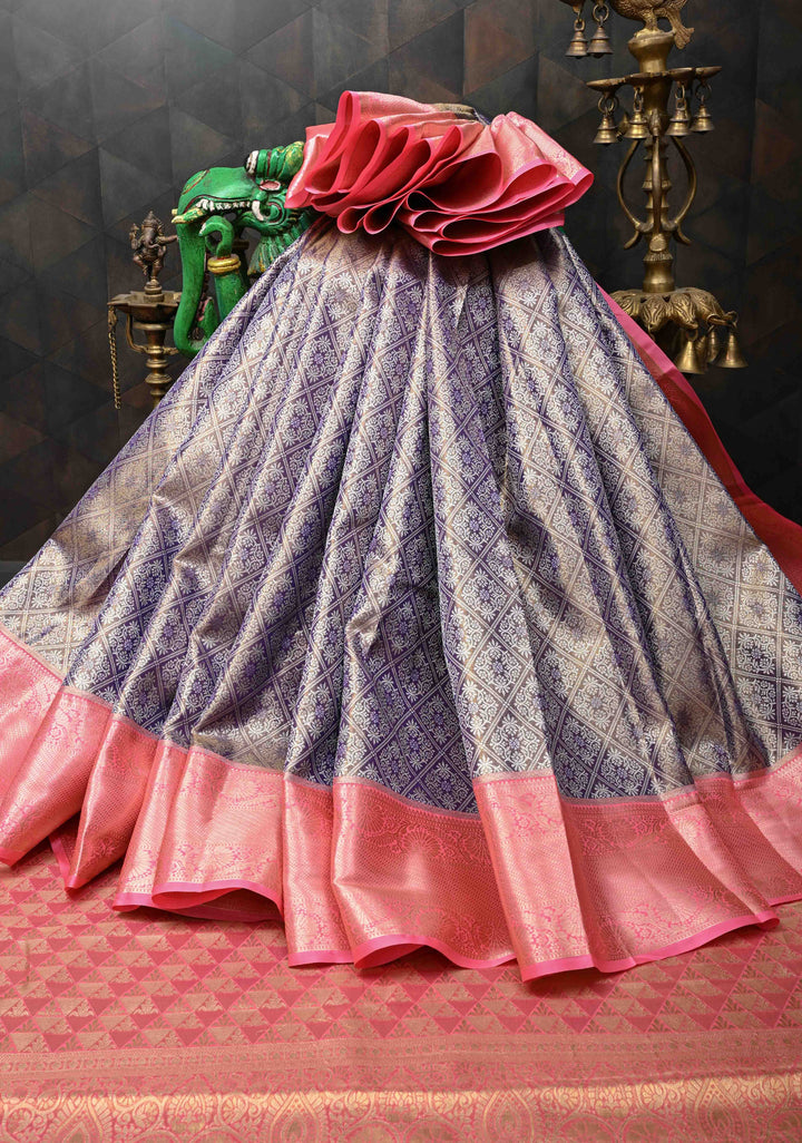 Amethyst Semi Silk Tissue Kanjivaram Saree with Brocade Jaal and Contrast Zari Border
