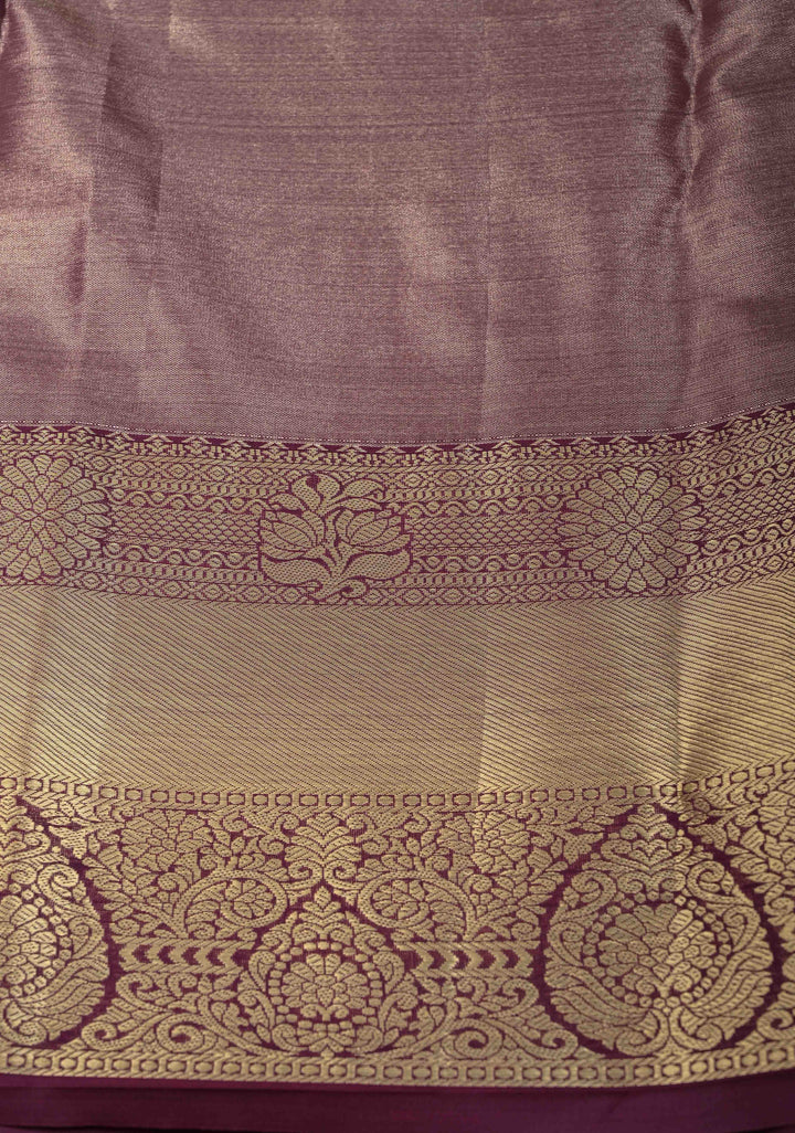 Taupe Semi Silk Tissue Kanjivaram Saree with Brocade Jaal and Contrast Zari Border