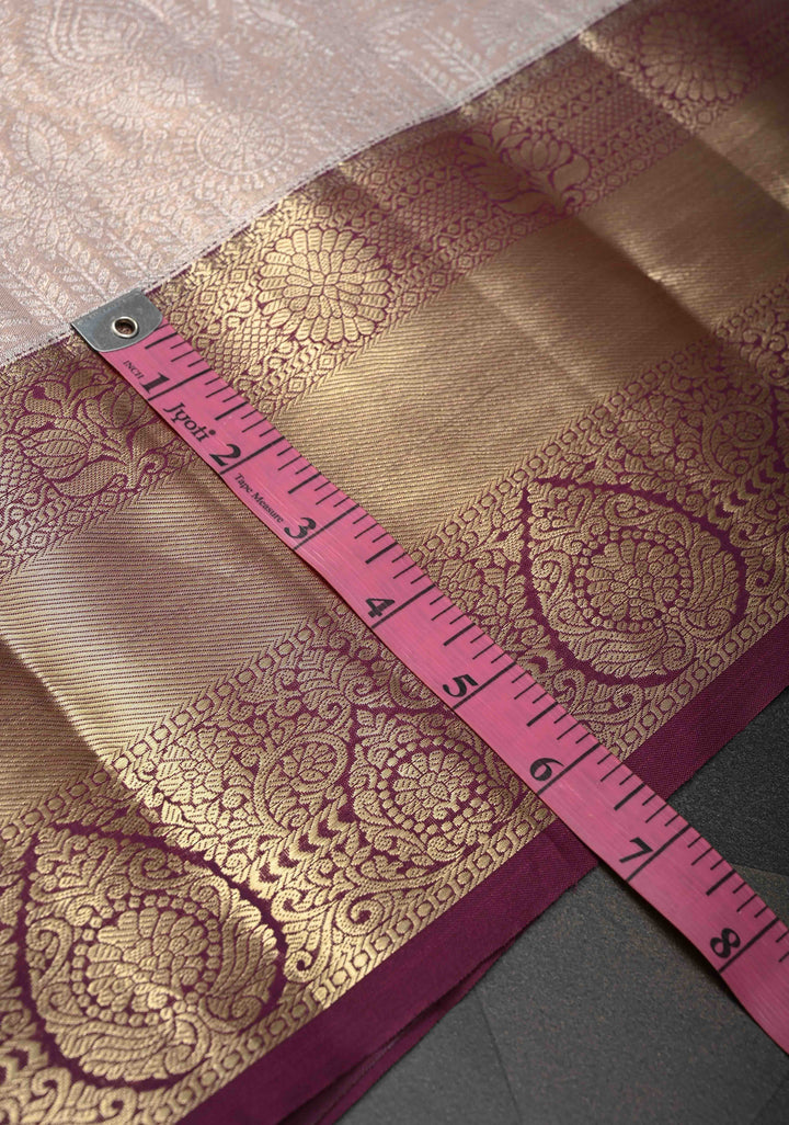 Taupe Semi Silk Tissue Kanjivaram Saree with Brocade Jaal and Contrast Zari Border