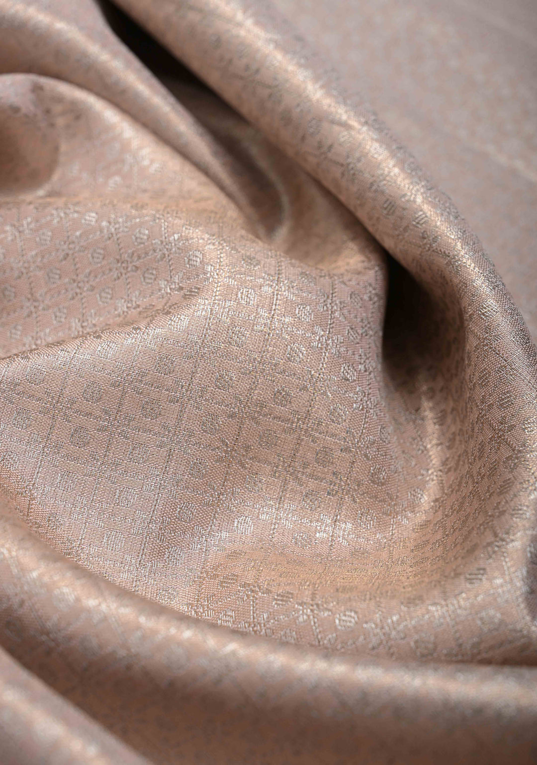 Taupe Semi Silk Tissue Kanjivaram Saree with Brocade Jaal and Contrast Zari Border