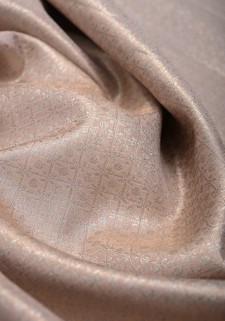 Taupe Semi Silk Tissue Kanjivaram Saree with Brocade Jaal and Contrast Zari Border