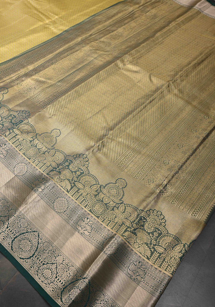 Yellow Semi Silk Tissue Kanjivaram Saree with Brocade and Contrast Zari Border
