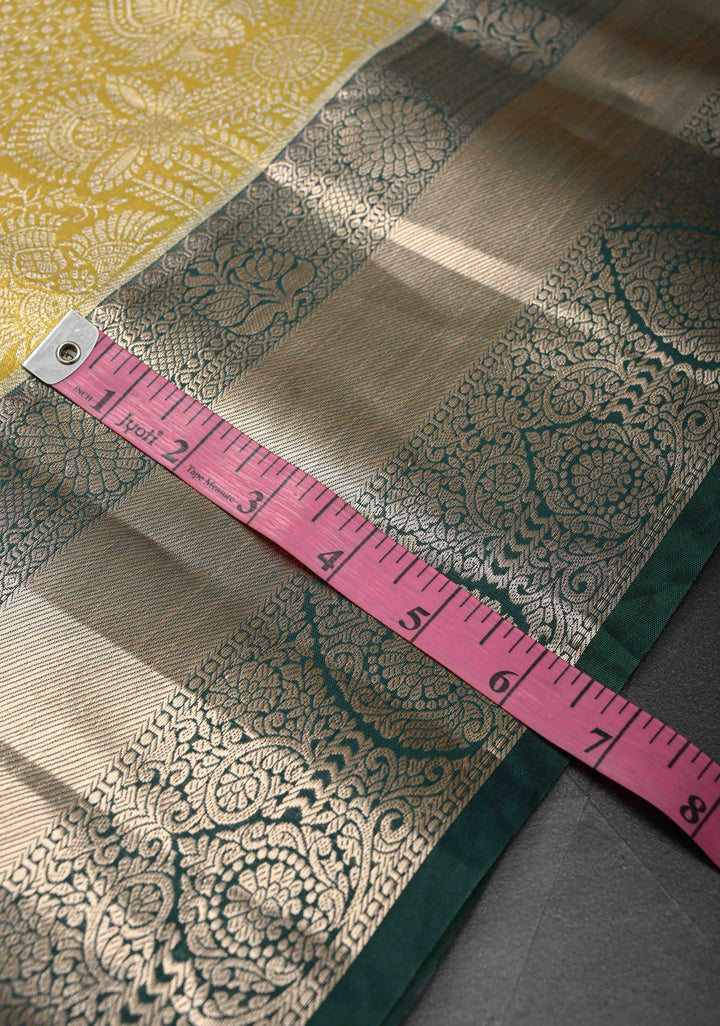 Yellow Semi Silk Tissue Kanjivaram Saree with Brocade and Contrast Zari Border