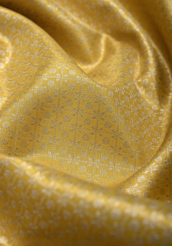 Yellow Semi Silk Tissue Kanjivaram Saree with Brocade and Contrast Zari Border