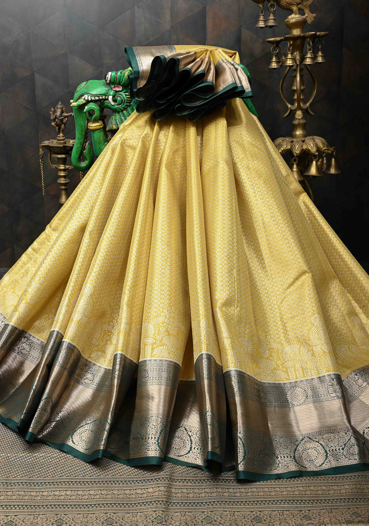 Yellow Semi Silk Tissue Kanjivaram Saree with Brocade and Contrast Zari Border