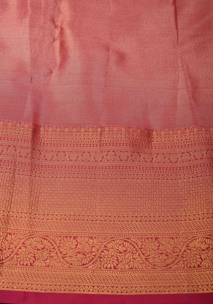 Rose Pink Semi Silk Tissue Kanjivaram Saree with Brocade Jaal and Contrast Zari Border