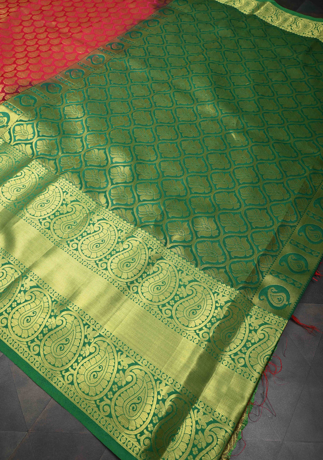 Red Kanjivaram Semi Silk Saree with Brocade and Wide Zari Border