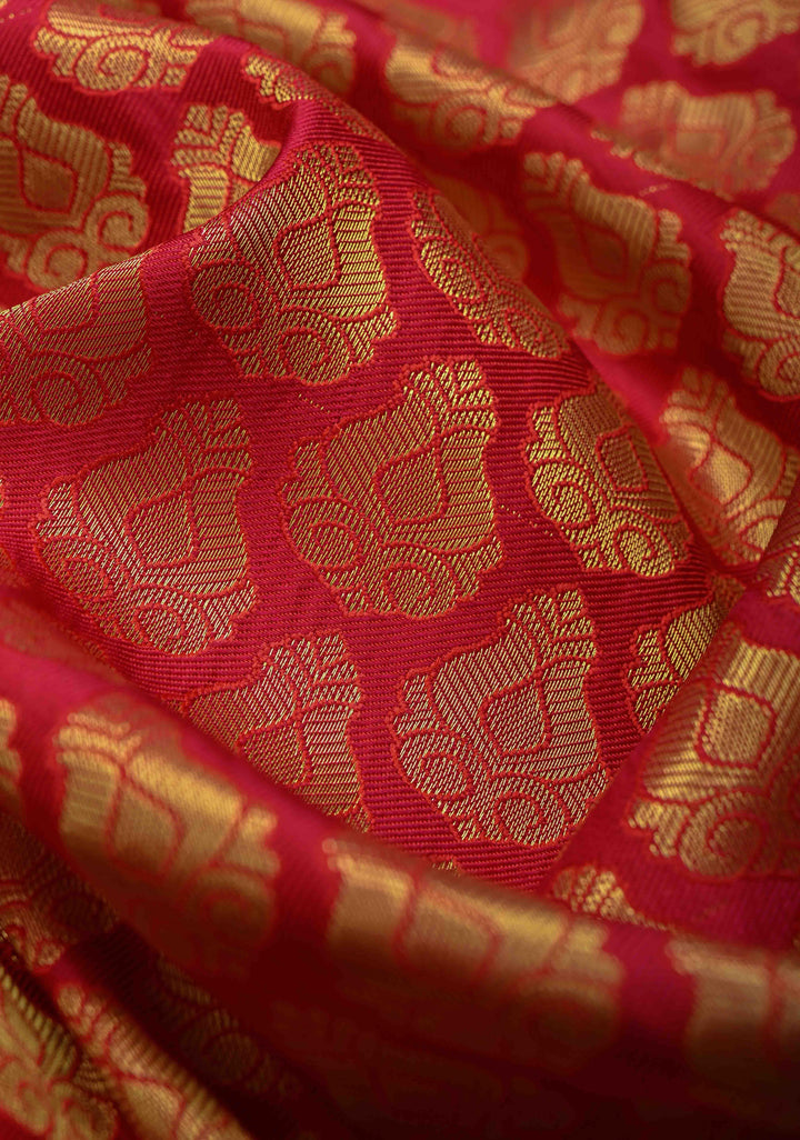 Red Kanjivaram Semi Silk Saree with Brocade and Wide Zari Border