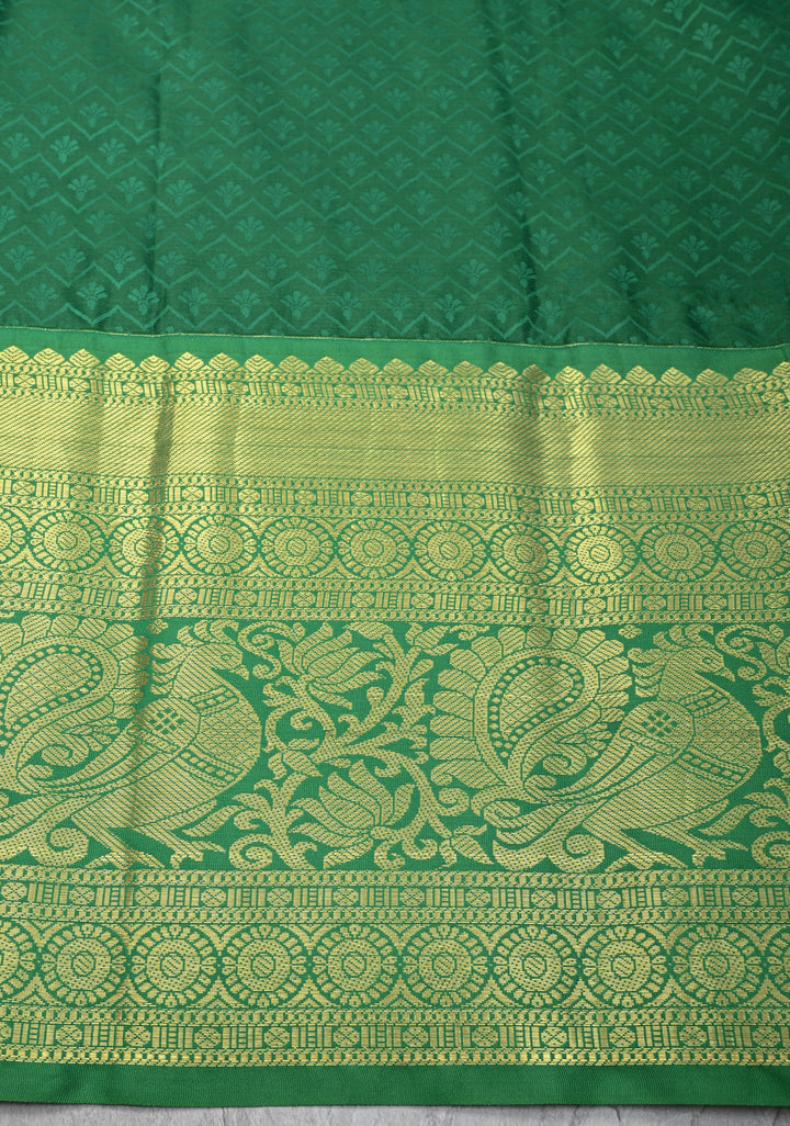 Deep Pink Kanjivaram Semi Silk Saree with Floral Brocade and Wide Contrast Zari Border