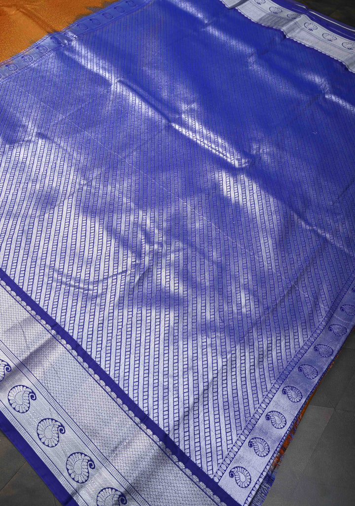 Ochre Semi Silk Kanjivaram Saree with Zari Brocade and Zari Border