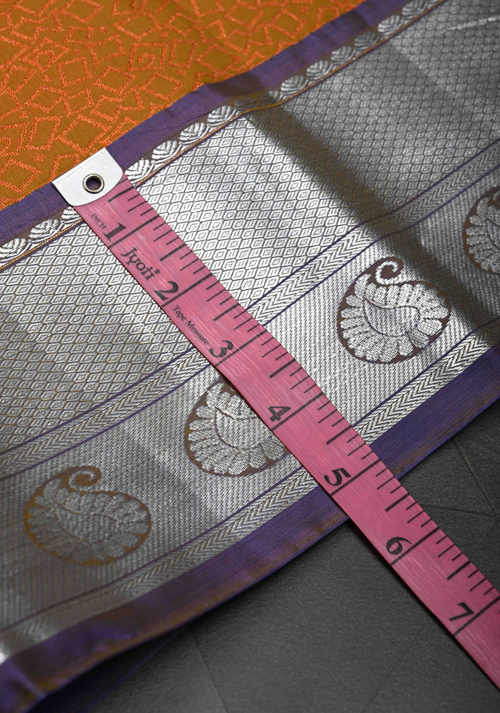 Ochre Semi Silk Kanjivaram Saree with Zari Brocade and Zari Border