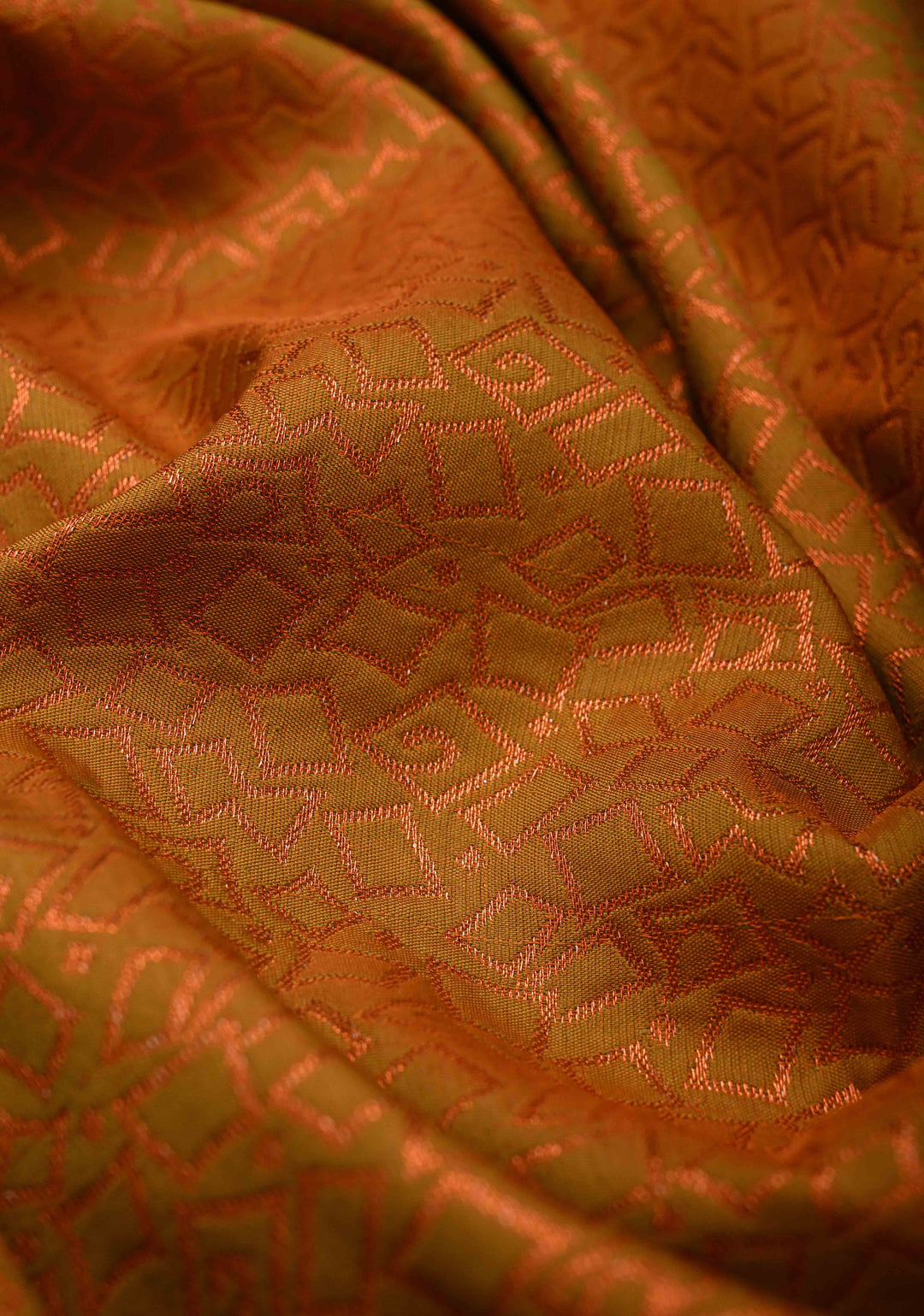 Ochre Semi Silk Kanjivaram Saree with Zari Brocade and Zari Border