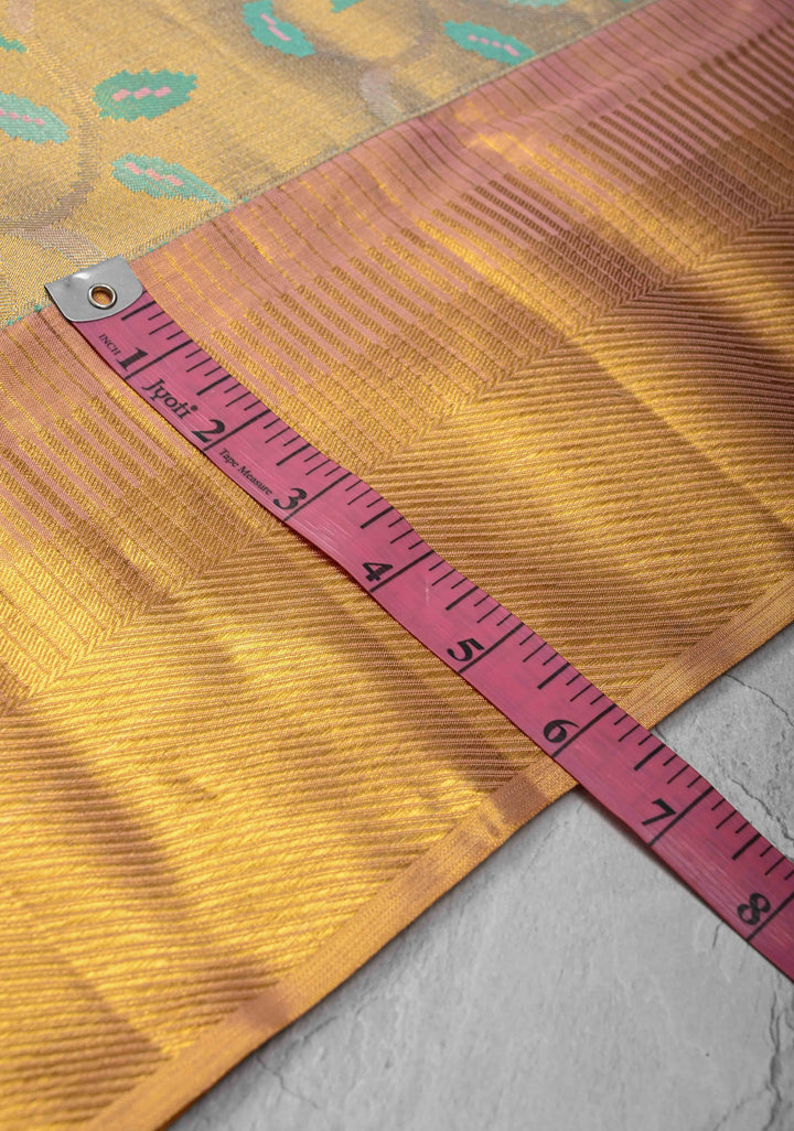 Gold Meenakari Floral Tissue Kanjivaram Pure Silk Saree With Zari Border | SILK MARK CERTIFIED