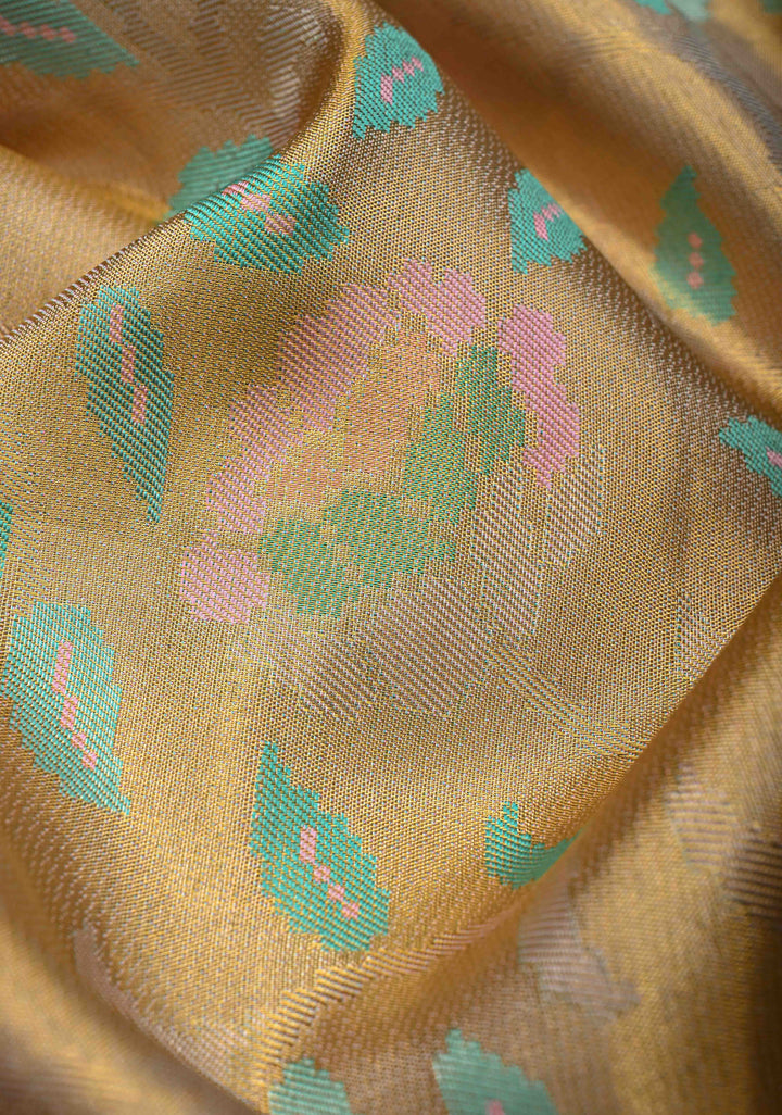 Gold Meenakari Floral Tissue Kanjivaram Pure Silk Saree With Zari Border | SILK MARK CERTIFIED