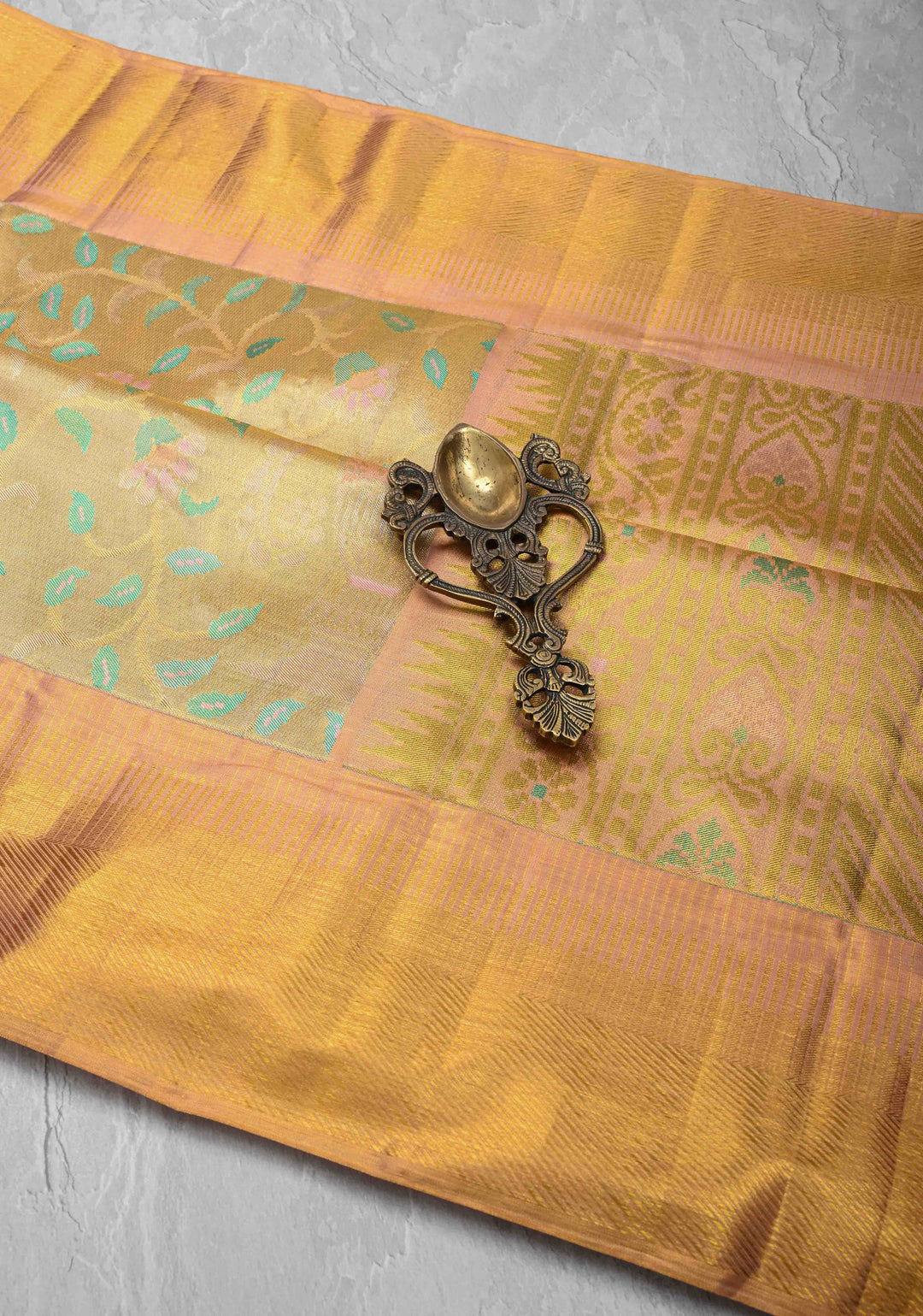 Gold Meenakari Floral Tissue Kanjivaram Pure Silk Saree With Zari Border | SILK MARK CERTIFIED