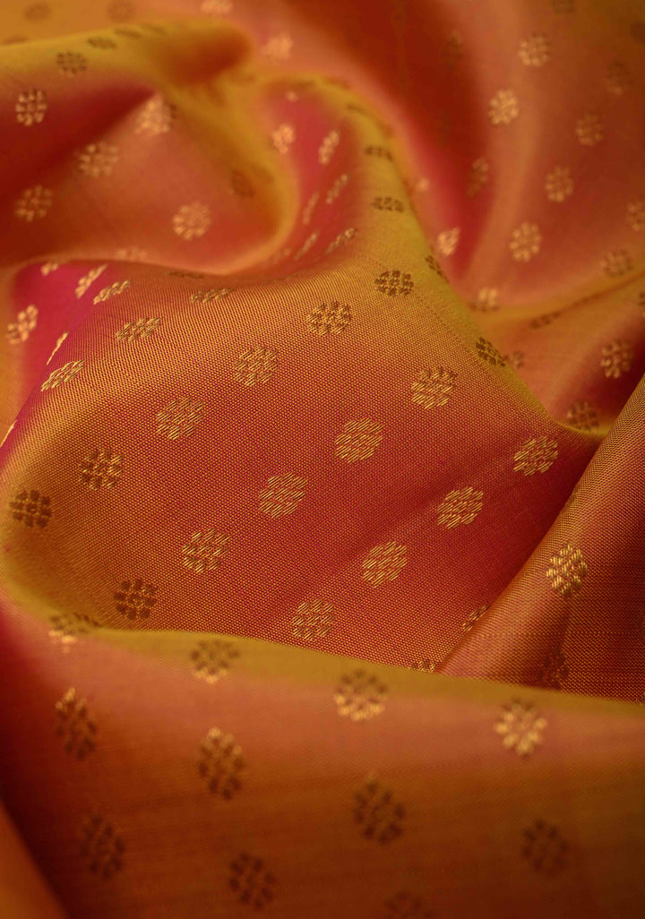 DUPATTA: Pure Kanjivaram Dupatta in Mustard Dual tone with Chunri Buttis and Zari Borders | SILK MARK Certified