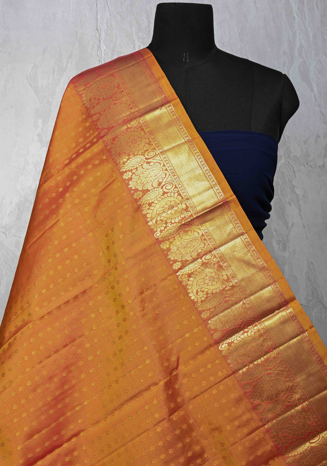 DUPATTA: Pure Kanjivaram Dupatta in Mustard Dual tone with Chunri Buttis and Zari Borders | SILK MARK Certified