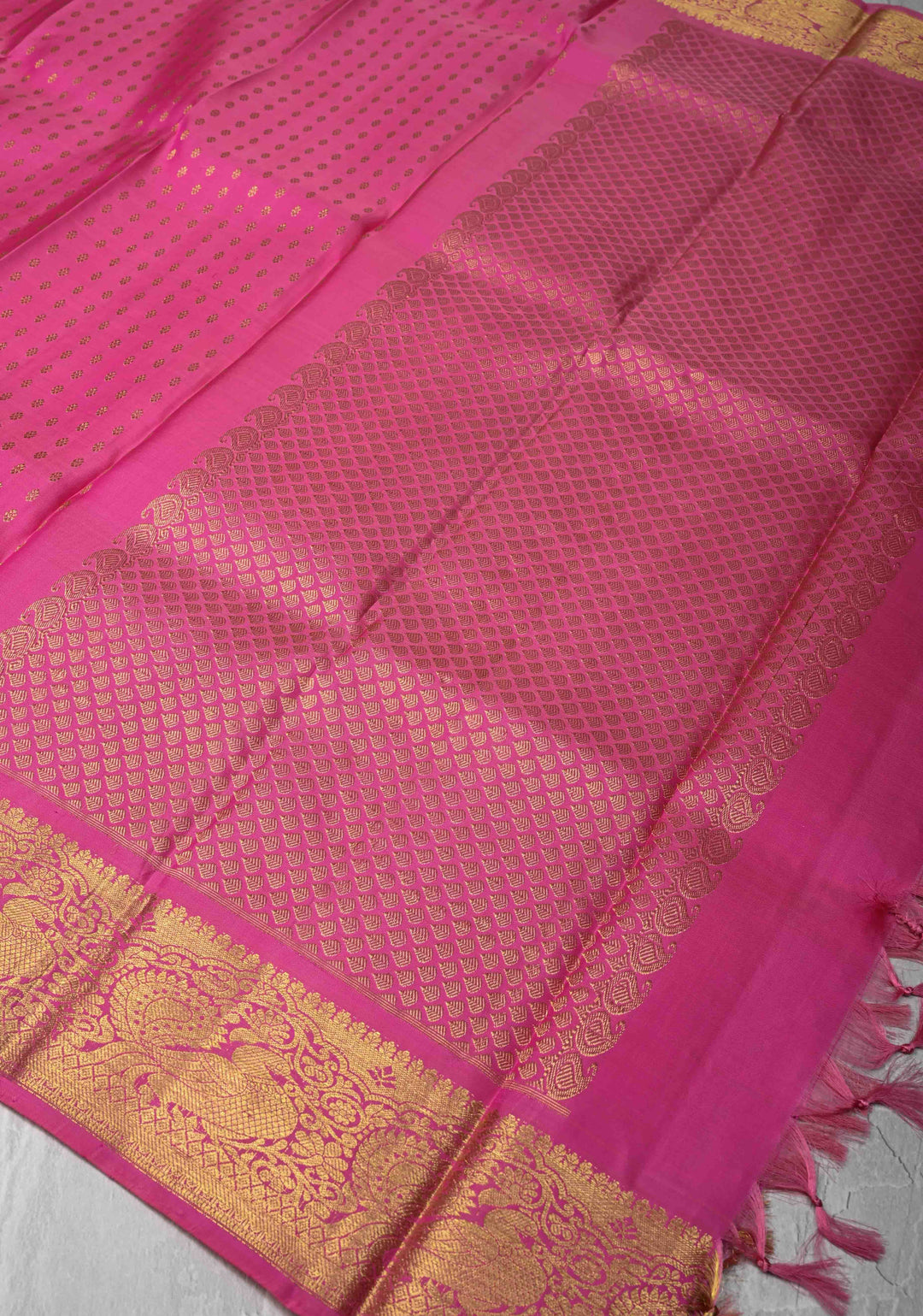 DUPATTA: Pure Kanjivaram Dupatta in French Rose with Chunri Buttis and Zari Borders | SILK MARK Certified