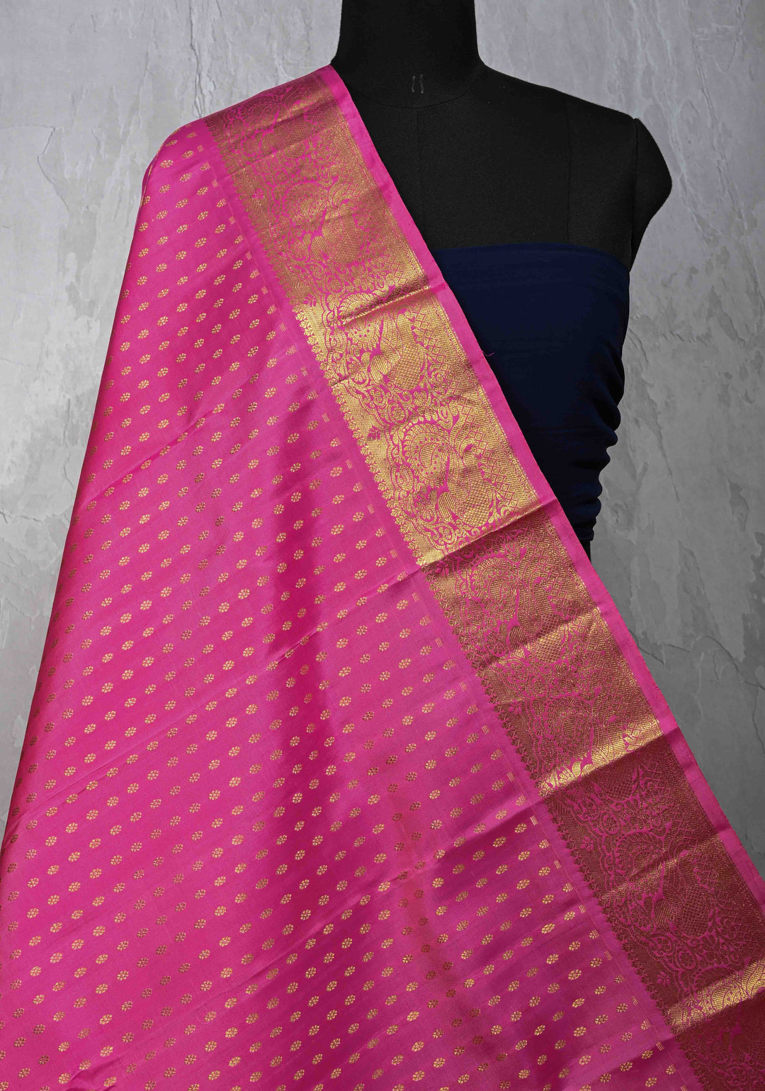 DUPATTA: Pure Kanjivaram Dupatta in French Rose with Chunri Buttis and Zari Borders | SILK MARK Certified