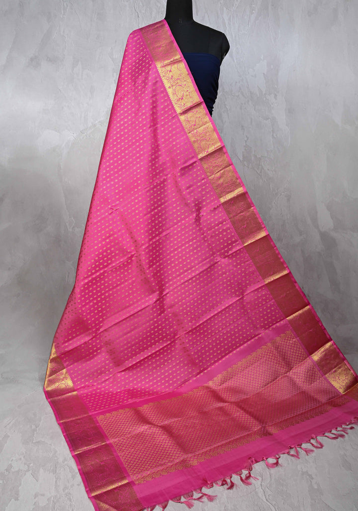 DUPATTA: Pure Kanjivaram Dupatta in French Rose with Chunri Buttis and Zari Borders | SILK MARK Certified